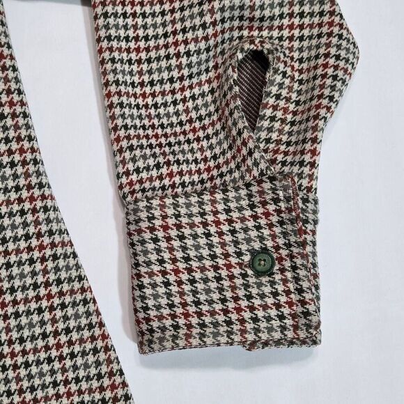 VINTAGE MENS MEDIUM 60'S 70'S POLY HEAVY LS SHIRT WING COLLAR HOUNDSTOOTH GREEN - Picture 4 of 8
